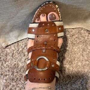 Proenza Schouler Gorgeous Brown leather Sandals with Canvas & Black wedge heels